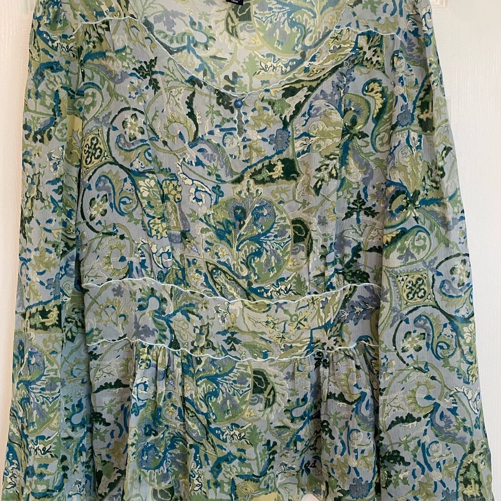 Elegant Green and Blue Paisley Women's Blouse